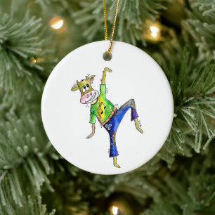 Cute Whimsical Dancing Cow Ceramic Tree Decoration