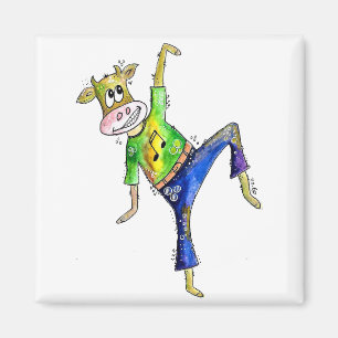 Cute Whimsical Dancing Cow Magnet