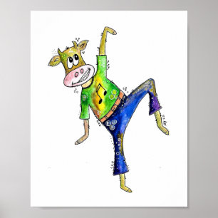 Cute Whimsical Dancing Cow Poster