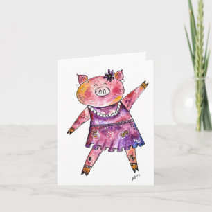 Cute Whimsical Dancing Pig Card