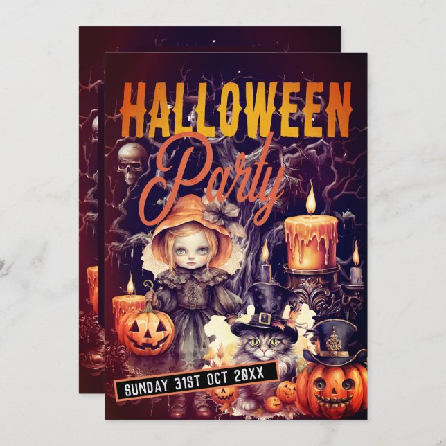 Cute Whimsical Darkness Halloween Party Invitation (Front/Back)