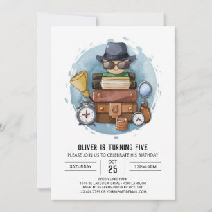 Cute Whimsical Detective Birthday Invitation