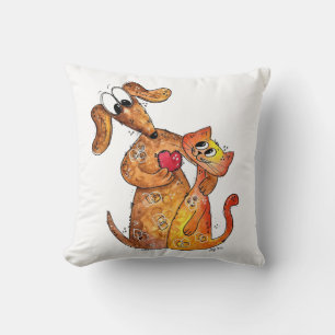 Cute Whimsical Dog and Cat Cushion