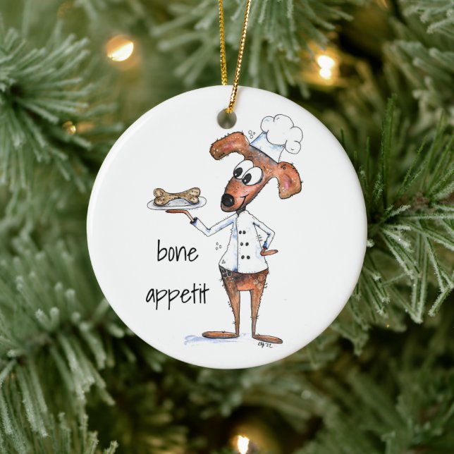 Cute Whimsical Dog Chef Ceramic Tree Decoration (Tree)