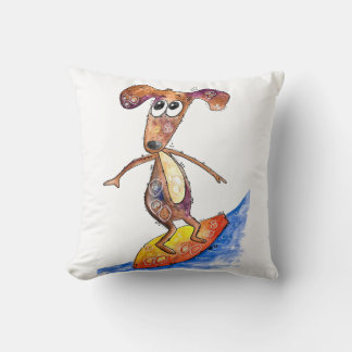 Cute Whimsical Dog on Surfboard Cushion