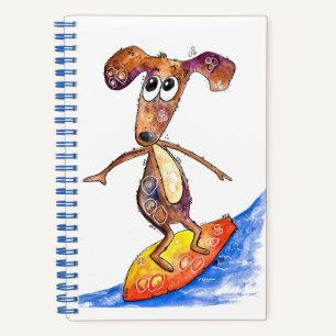 Cute Whimsical Dog on Surfboard Notebook