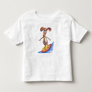 Cute Whimsical Dog on Surfboard Toddler T-Shirt