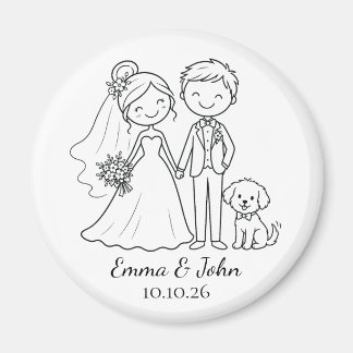 Cute Whimsical Dog Wedding Bride Groom Favour Magnet