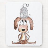 Cute Whimsical Dog with Cat on His Head