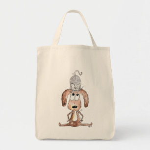 Cute Whimsical Dog with Cat on His Head Tote Bag
