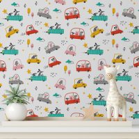 Cute Whimsical Dogs Cars Modern Kids Pattern