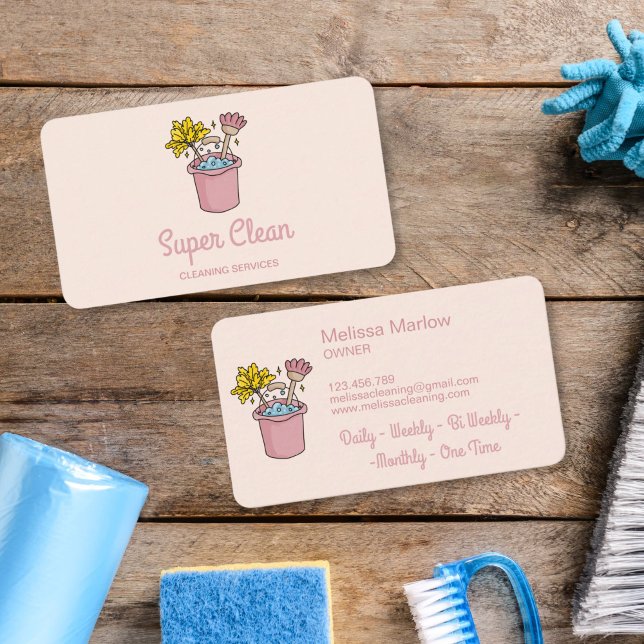 Cute Whimsical Doodle House Cleaning Logo Broom Business Card (cute doodle whimsical cleaning tools)