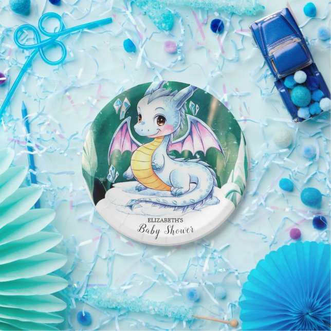 Cute Whimsical Dragon Baby Shower Paper Plate (Party)