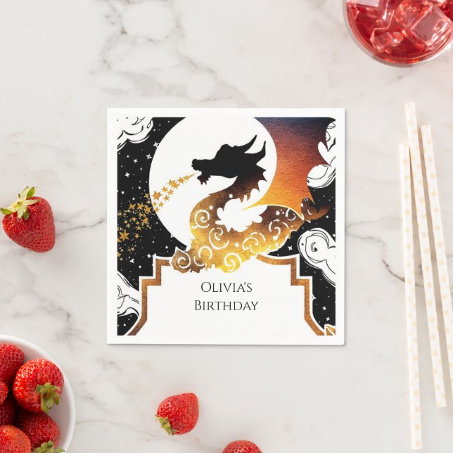 Cute Whimsical Dragon Birthday Napkin (Insitu)