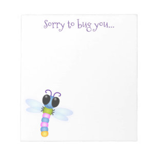 Cute whimsical dragonfly cartoon illustration notepad