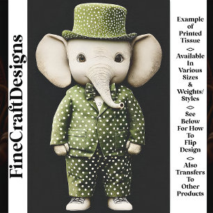 Cute Whimsical Elephant In Hat AS9 Decoupage Tissue Paper