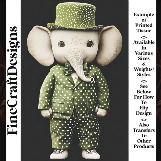 Cute Whimsical Elephant In Hat AS9 Decoupage Tissue Paper (Creator Uploaded)