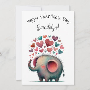 Cute Whimsical Elephant Valentine's Day Flat Card