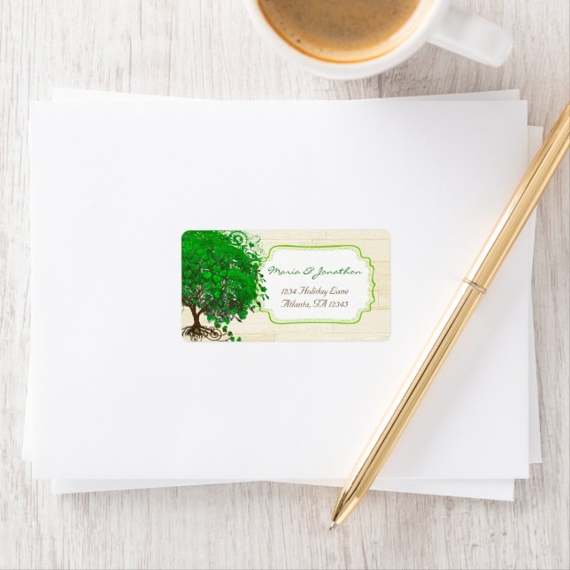 Cute Whimsical Emerald Green Heart Leafed Tree Label (Insitu)