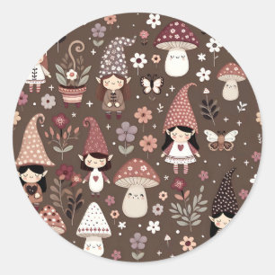 Cute Whimsical Fair Gnomes and Mushrooms   Classic Round Sticker
