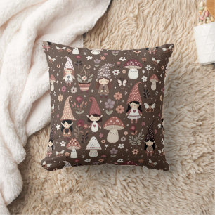Cute Whimsical Fair Gnomes and Mushrooms  Cushion