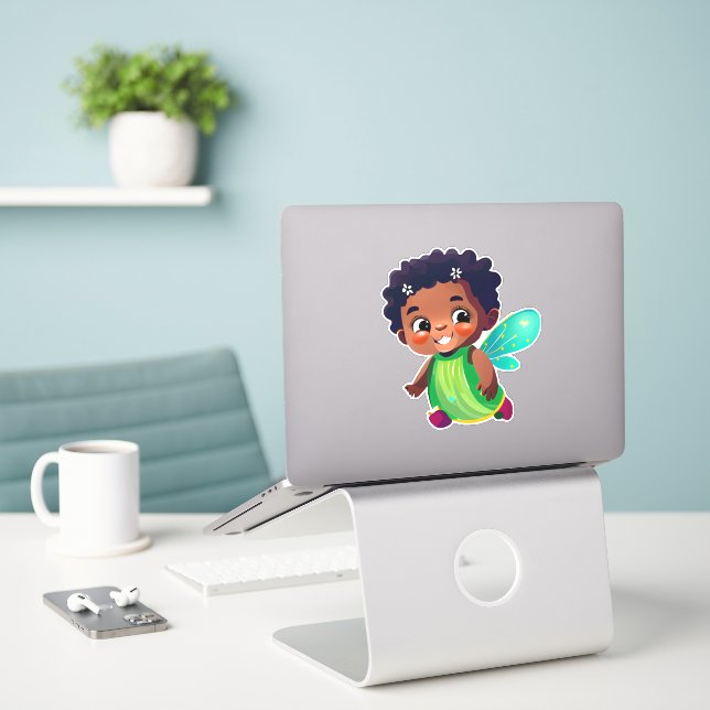 Cute whimsical fairy cartoon sticker (Laptop On Desk)