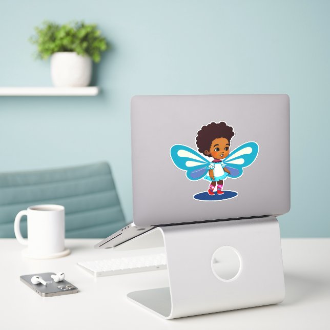 Cute whimsical fairy cartoon sticker (Laptop On Desk)