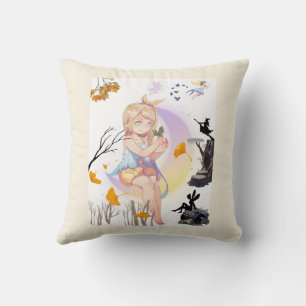 Cute Whimsical Fairy Girl with Deer & Butterflies Cushion