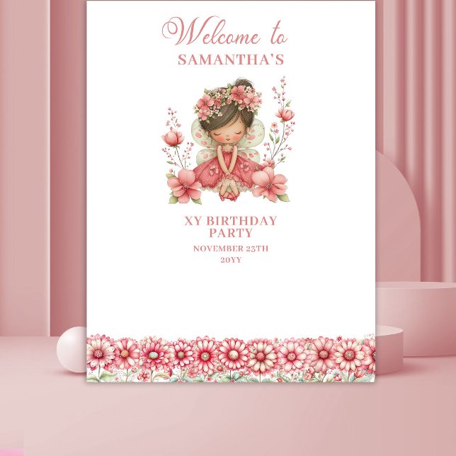 Cute Whimsical Fairy Pink 4th Birthday Backdrop Tapestry (Cute Whimsical Fairy Pink 4th Birthday Backdrop)