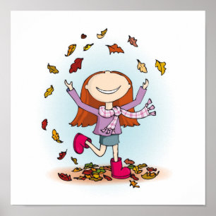 Cute whimsical fall girl kids decor art