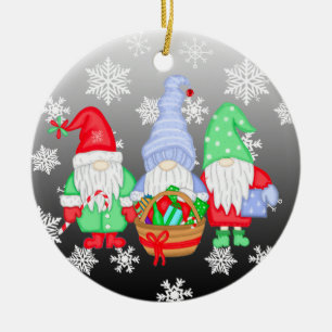 Cute whimsical Festive Christmas Gnomes Ceramic Tree Decoration