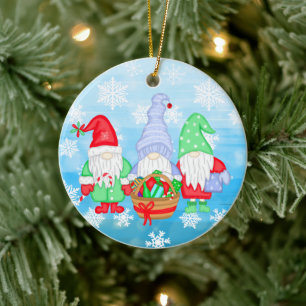 Cute whimsical Festive Christmas Gnomes Ceramic Tree Decoration