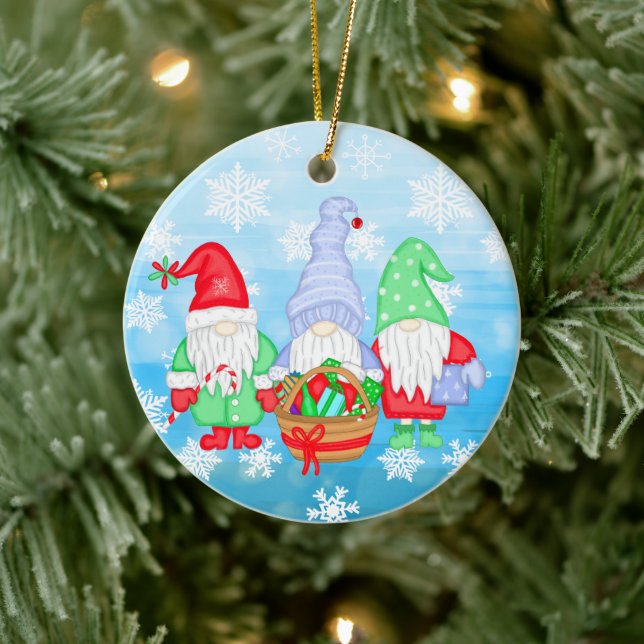 Cute whimsical Festive Christmas Gnomes  Ceramic Tree Decoration (Tree)