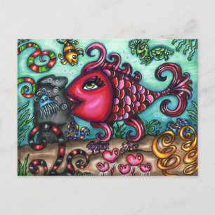 Cute Whimsical Fish Sealife Original Art Holiday Postcard