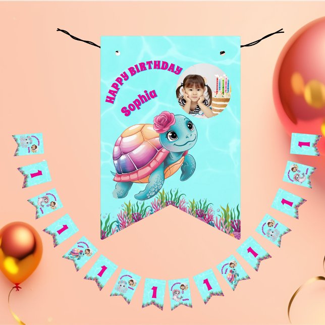 Cute Whimsical Floral Ocean Creatures Girly Photo Bunting (Creator Uploaded)