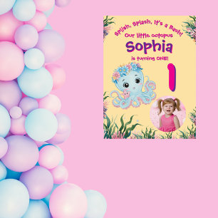 Cute Whimsical Floral Octopus Birthday Welcome  Poster
