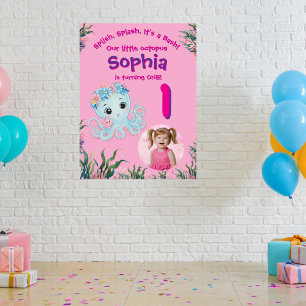 Cute Whimsical Floral Octopus Birthday Welcome Poster