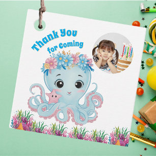 Cute Whimsical Floral Octopus Girly Photo Birthday Favour Tags