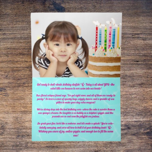 Cute Whimsical Floral Octopus Photo Kids Birthday Foil Greeting Card (Creator Uploaded)