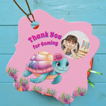 Cute Whimsical Floral Sea Turtle Photo Birthday