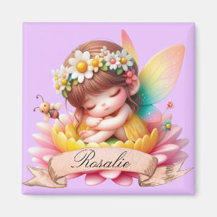 Cute Whimsical Floral Sweet Dreams Sleeping Fairy Magnet