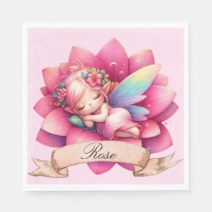 Cute Whimsical Floral Sweet Dreams Sleeping Fairy Napkin