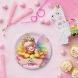 Cute Whimsical Floral Sweet Dreams Sleeping Fairy Paper Plate