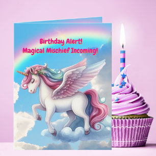 Cute Whimsical Floral Unicorn Girly Kids Birthday  Card