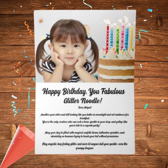 Cute Whimsical Floral Unicorn Photo Kids Birthday  Foil Greeting Card (Creator Uploaded)