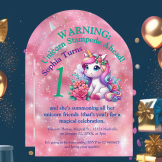 Cute Whimsical Floral Unicorn Photo Kids Birthday Invitation