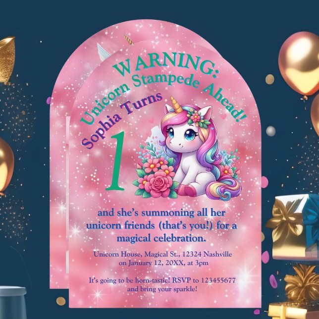 Cute Whimsical Floral Unicorn Photo Kids Birthday Invitation (Creator Uploaded)