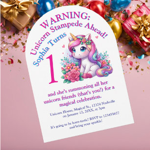 Cute Whimsical Floral Unicorn Photo Kids Birthday Invitation