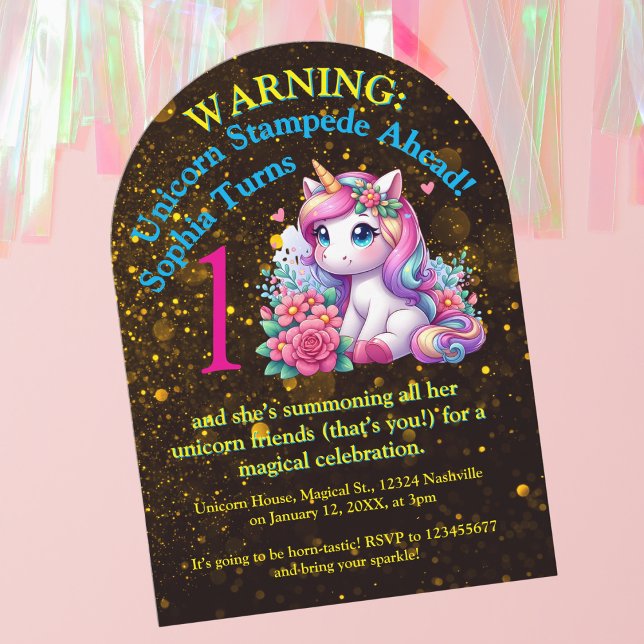 Cute Whimsical Floral Unicorn Photo Kids Birthday Invitation (Creator Uploaded)