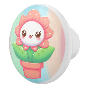 Cute, whimsical flower in pot ceramic knob